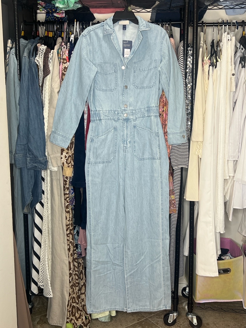 NWT Universal Thread Utility Denim Jumpsuit Light Wash Wide Leg Flight Suit - Picture 4 of 5